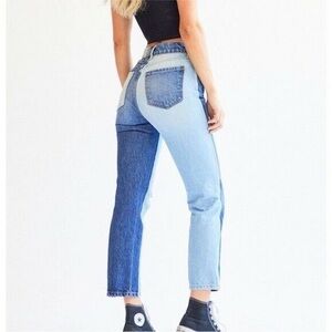 Revice Two Tone High Rise Straight Leg Crop Ankle Denim Jeans 31 Women's